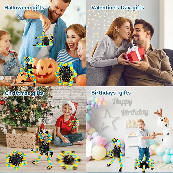 4 Pcs Fidget Toys Transformable Fidget Spinners Autism ADHD Anxiety Stress Relief Sensory Toys for Kids and Adults Deformable Robot Spinner Fingertip Gyros for Party Favors Prizes(GlowYellowBlue)