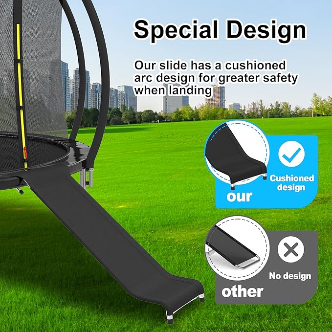 Trampoline Slide Attachment, Universal Outdoor Slide for Kids to Climb Up,Trampoline Accessories & Replacement Parts,Fits 10 12 14 15 ft Trampoline Frame (Silver)