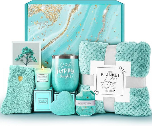 Gift Basket for Women Birthday Christmas Unique, Self Care Package | Get Well Soon Gardenia Relaxing Bath Spa Thinking of You Sympathy Thank You Gift Set for Mom w/ Blanket