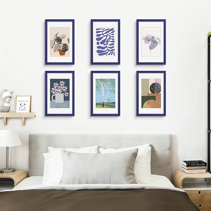 Picrit 11x17 Picture Frame Set of 12, Display 8x12 with Mat or 11x17 without Mat, Photo Frames for Wall Mounting Display, Navy Blue