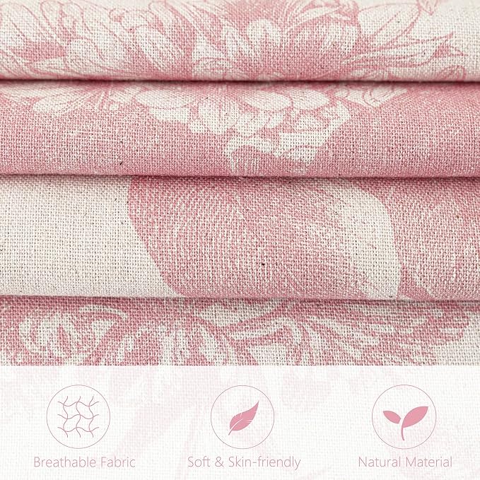 Foindtower Set of 2 Linen Floral Throw Pillow Covers Neutral Vintage Print Decorative Cozy Cushion Covers Farmhouse Boho Home Decor for Sofa Chair Couch Bedroom Living Room,24×24 Inch,Light Pink