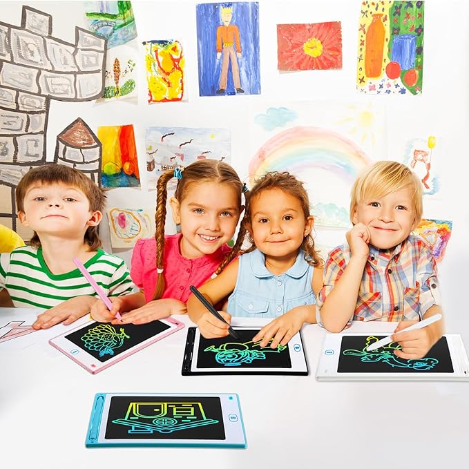 Tinlade 12 Pack LCD Writing Drawing Tablets 8.5 Inch Bulk Colorful Doodle Board Erasable Electronic Painting Drawing Pads Learning Toy Gifts for Kids Christmas School(Pink, Blue, White, Black)