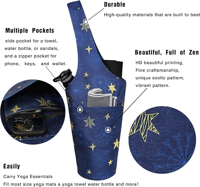 Yoga Mat Bag - Long Tote with Pockets - Holds More Yoga Accessories - Yoga Bag Fit Most Size Mats - Yoga Mat Carrier