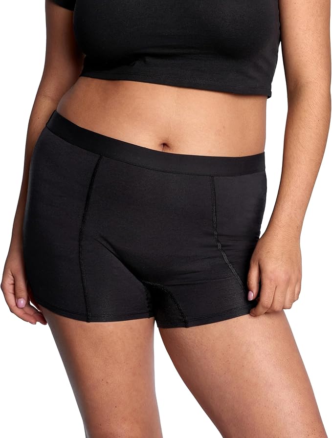 Thinx Ultra-Soft Period Underwear, Overnight Boy-Shorts Leakproof, Holds Up to 12 Regular Tampons*, Period Underwear for Women, Reusable & Controls Odor, Black, S