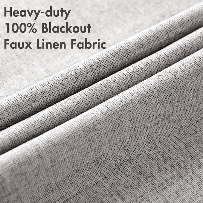 MIULEE Linen Texture Curtains for Bedroom Solid 100% Blackout Thermal Insulated Light Gray Curtains Grommet Room Darkening Drapes for Living Room 52x108 Inch (2 Panels)