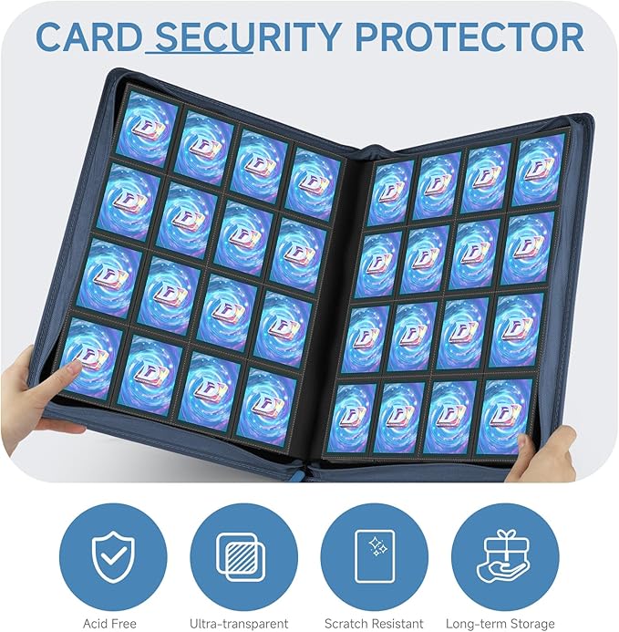Card Binder with 1024 Cards,16 Pocket Trading Card Binder Includes 32 Page Storage Sleeves,Collection Card Album,Card Holder to Organize and Protect Cards,Navy Blue