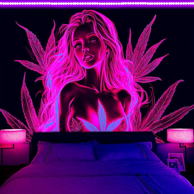 Bcsewcg Blacklight Art, Sexy Red UV Glow in the Dark Wall Hanging for Adults Room Bedroom Dorm Decor