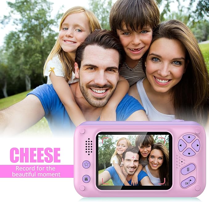 Kids Camera with Flip-up Lens for Selfie & Video, HD Digital Camera with 32GB SD Card, Ideal for 3-8 Years Old Girls Boys on Birthday Christmas Party as Gift