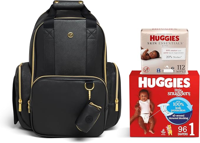 Bundle of Huggies Diaper Bag + Little Snugglers Baby Diapers+ Skin Essentials Baby Wipes
