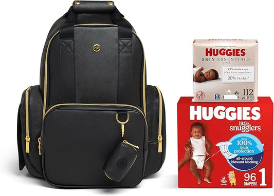 Bundle of Huggies Diaper Bag + Little Snugglers Baby Diapers+ Skin Essentials Baby Wipes