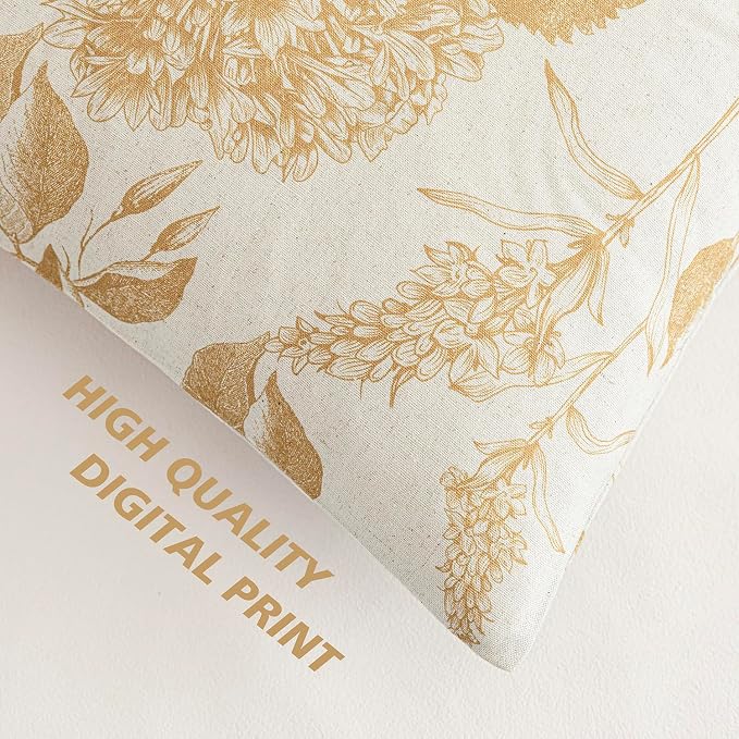 Foindtower Set of 2 Linen Floral Vintage Throw Pillow Covers Neutral Accent Print Decorative Cozy Cushion Covers Farmhouse Home Decor for Sofa Chair Couch Bed Living Room,20×20 Inch,Light Yellow