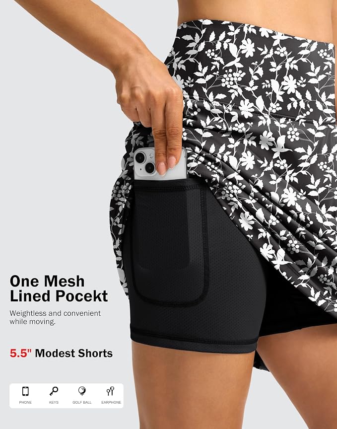 18" Skorts for Women 3 Pockets High Waist Long Athletic Tennis Skirt Golf Skort for Casual Summer Travel