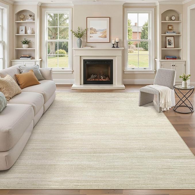 UERMEI 8x10 Washable Area Rug - Neutral Modern Abstract Living Room Rugs, Non-Slip Soft Large Indoor Floor Carpet for Bedroom Home Office & Under Dining Table Decor, Brown/Beige