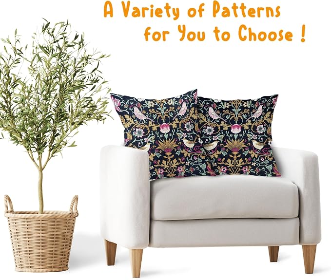 Chinoiserie Floral Bird Colorful Pillow Covers 18X18 in Set of 2 Hot Pink Tan Teal Green Pimpernel Flower Throw Pillow Cases Vintage Art Pillowcases Home Decor for Couch Patio Sofa Porch