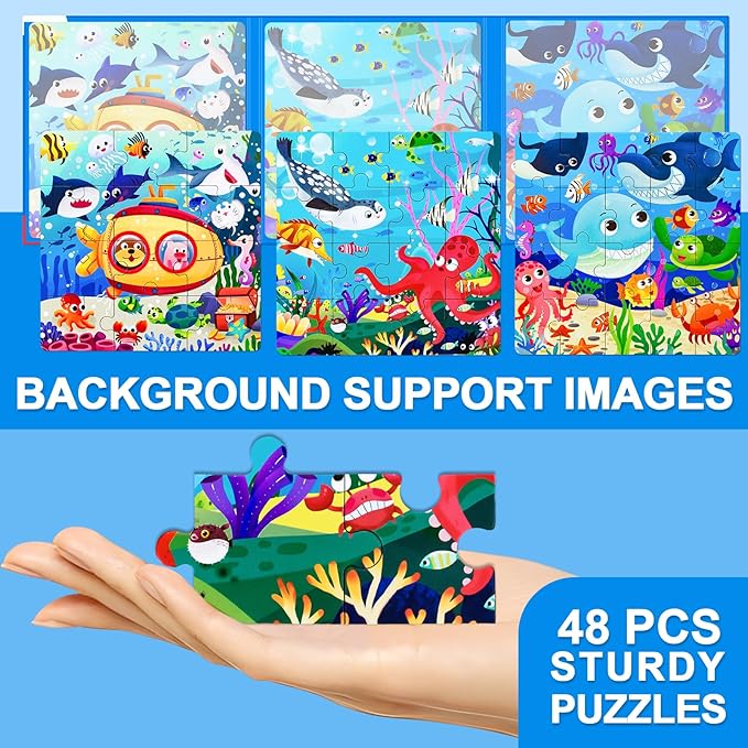 Magnetic Puzzles for Kids Ages 3-5, 3 in 1 Ocean World Toddlers Magnet Jigsaw Puzzle Book, Kids Travel Puzzles Toys, Preschool Learning Toy for Kids 3-8 Year (Ocean World)