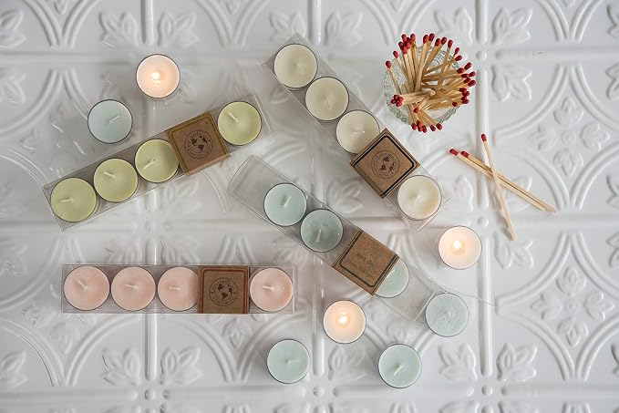 Eco Candle Co. Chamomile Sage Tea Light Candles, 10-Pk, 9 Hr Burn Time | Scents of Sage & Chamomile - Recyclable, No Lead, Hand Poured, Phthalate Free, Made from Midwest Grown Soybeans, .6 oz. Each