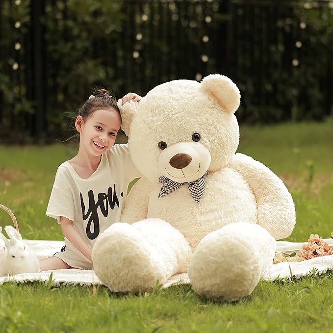 Poutmac 47 inch Giant Teddy Bear Stuffed Animal White Big Plush Teddy Bear Valentine's Gift for Girlfriend Soft Stuffed Bear Animals for Christmas,Birthday,Mother's Day
