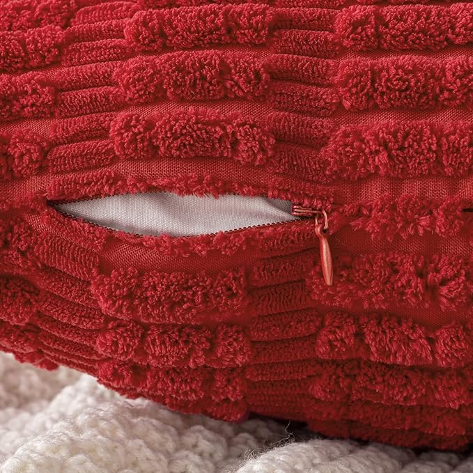 MIULEE Corduroy Decorative Throw Pillow Covers 20x20 Red Pack of 2 | Soft Boho Striped Pillow Covers Modern Farmhouse Home Decor For Sofa Living Room Couch Bed