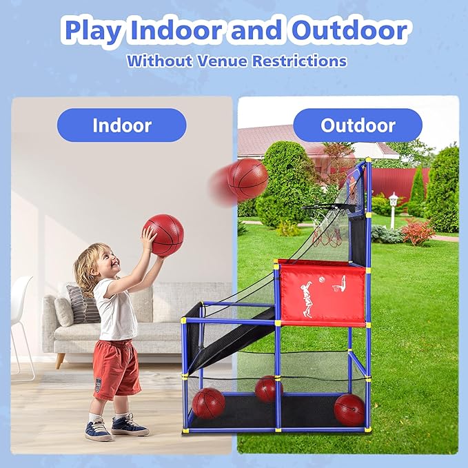 M SANMERSEN Kids Basketball Hoop Arcade Game Set with 4 Balls Electronic Scoreboard and LED Light, Indoor and Outdoor Play, Birthday/Halloween for 3-8 Year Old Boy and Girl