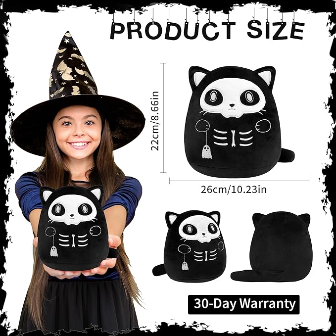 Halloween Stuffed Animal Plush Toy - 8 Inch Ghost Skull Black Cat Plush Pillow Soft, Cute Spooky Stuff Animals Plushies Gift for Kids Girls Boys, Nightmare Before Christmas Plush Party Decorations