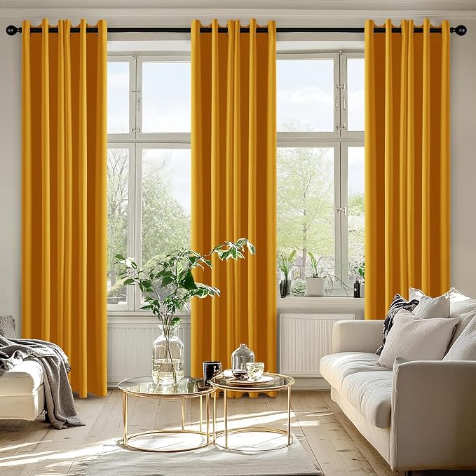 MIULEE Blackout Curtains for Bedroom 2 Panel 40x72 Inch Long Mustard Yellow | Thermal Insulated, Living Room Darkening Grommet Drapes, Noise Reducing, Light Blocking Window Treatments