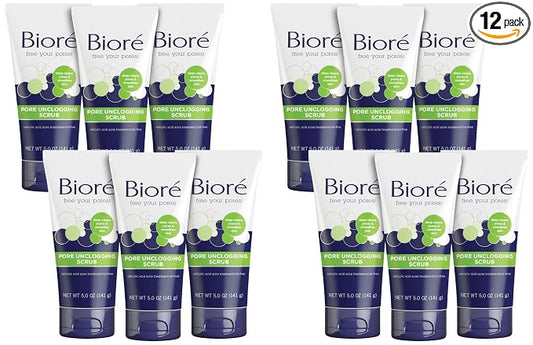 Bioré Pore Unclogging Scrub, Removes Excess Dirt and Oils, Face Scrub, with Salicylic Acid, Oil Free, 5 Ounces, Pack of 12