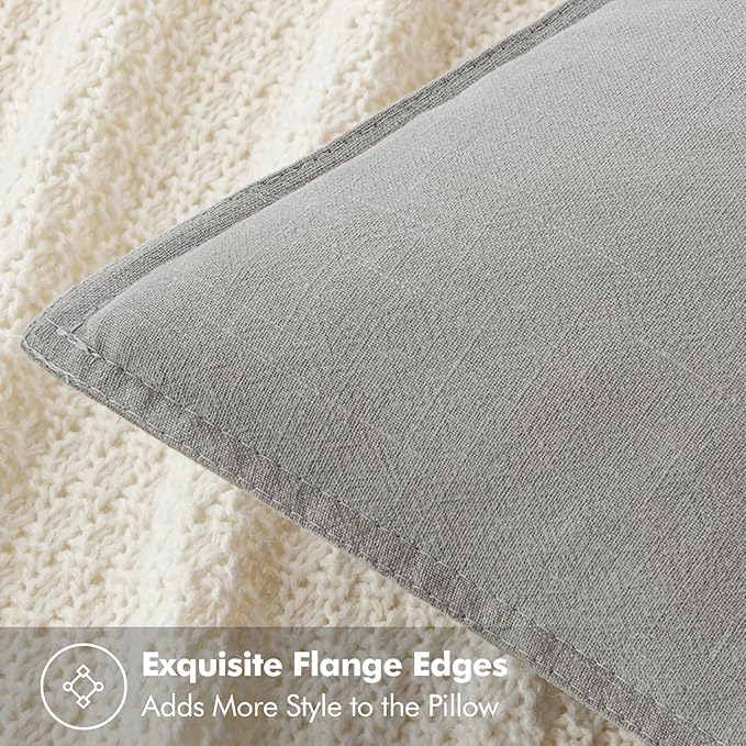 MIULEE Decorative Linen Euro Sham Pillow Covers 22x22 Inch Light Gray | Boho Farmhouse Neutral Couch Throw Pillows for Bed, Pack of 2 Accent Modern Pillowcases, Sofa Livingroom Home Decor