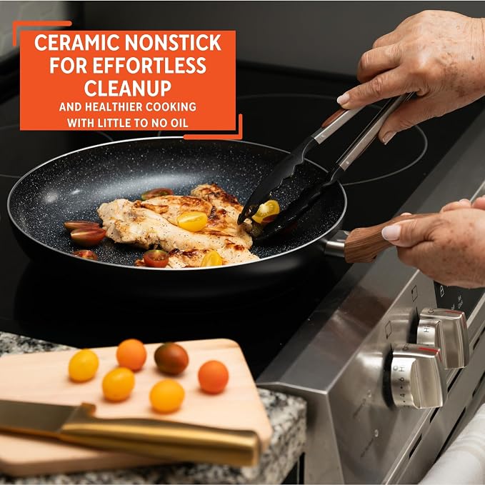 IMUSA 12 Inch Madera Aluminum Speckled Black Ceramic Fry Pan | Ideal for Searing and Sautéing, Great for Family Meals