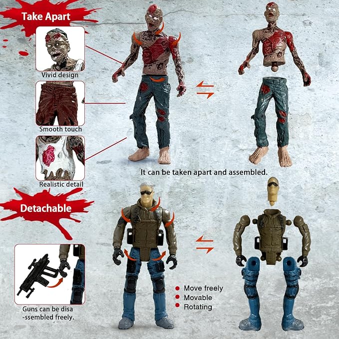 Army Men VS Zombie Action Figures, Realistic 6 Zombie Toys Playset 6 Army Toy Set with 2 Dog Figures, Halloween Decor for Boys 4-7 (14PCS)