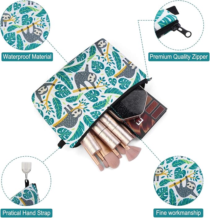 MAGEFY Small Makeup Bag Waterproof Cosmetic Bag Portable Travel Makeup Bags with Zipper Lightweight Makeup Pouch (1 pack, 0172 sloth gifts)
