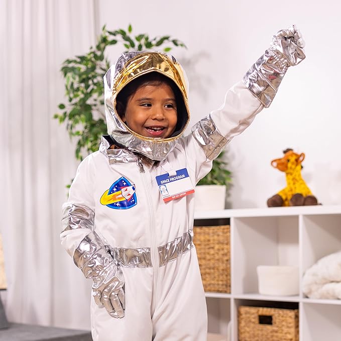 Melissa & Doug Astronaut Costume Role Play Space Set (5-Piece) - Jumpsuit, Helmet, Gloves, Name Tag - Pretend Astronaut Outfit with Realistic Accessories, Kids Dress Up for Toddlers & Children Ages 3+