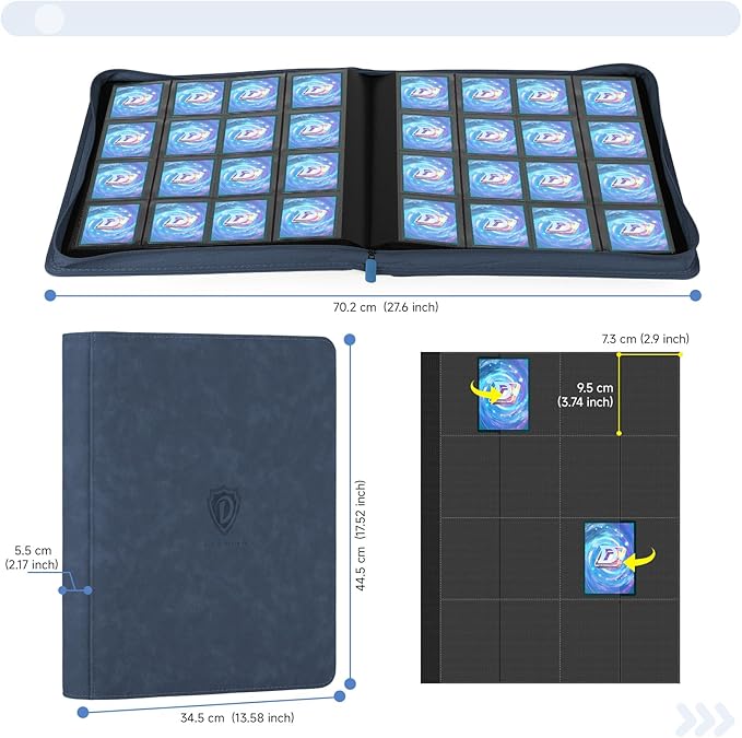 Card Binder with 1024 Cards,16 Pocket Trading Card Binder Includes 32 Page Storage Sleeves,Collection Card Album,Card Holder to Organize and Protect Cards,Navy Blue