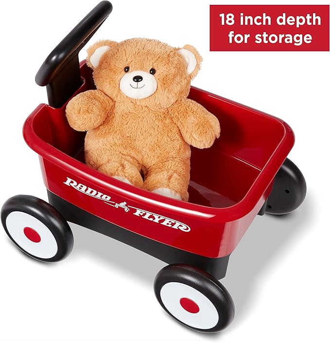 Radio Flyer Push & Pull Walker Wagon with Teddy Bear, Red, for Kids 1-4 Years Old, Locking Handle for Stability, Baby Push Walker Converts to Pull Wagon, for Indoor & Outdoor Play
