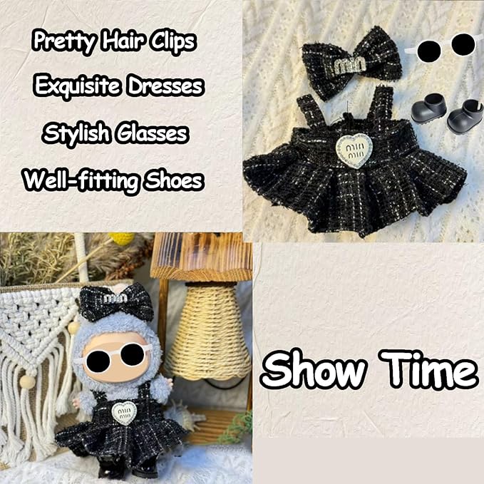 Clothes Set for 17cm Doll(NO Doll) , Handcrafted Crochet Set Clips & Dress, Stylish Premium Outfit with Accessories, Cute for Dress up Unique Style
