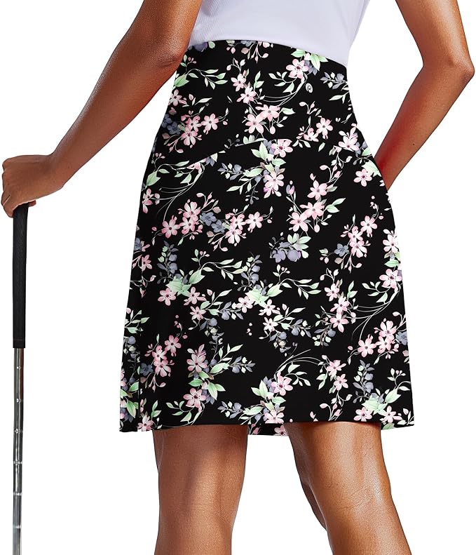 PINSPARK 20" Skorts for Woman Knee Length UPF 50+ Golf Skirts | 4 Pockets, Built-in Shorts, High Waisted, Split Hem, Silky-smooth, Moisture-wicking, for Golf Athletic Tennis Workout Casual