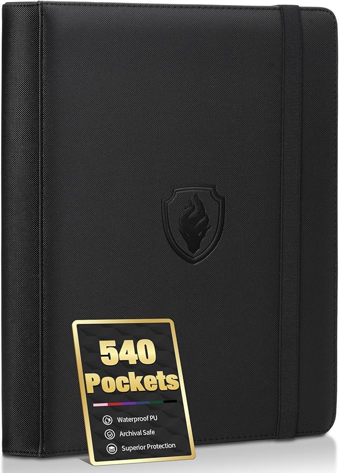 Premium 9 Pocket Card Binder for 540 Cards, Fabmaker PU Cover Trading Card Binder, Sturdy Card Collection Album, Sleek Card Holder Folders for Game Cards & Sports Cards, Black