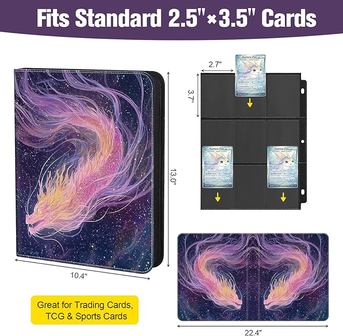Trading Card Binder 900 Slots, 3-Ring Refillable 9-Pocket Album, 50 Top-Loading Pages, Zippered Case with Strap, Acid-Free PVC-Free, Fits 2.5 x 3.5 in Cards, TCG