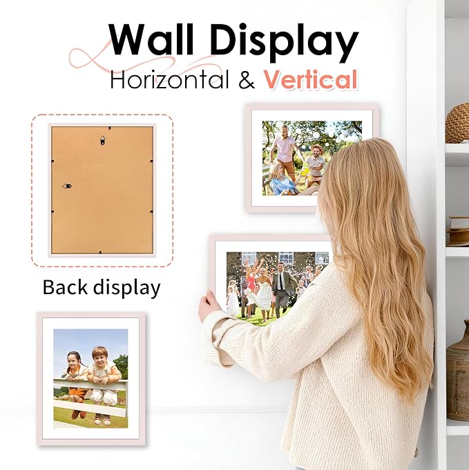 FIXSMITH 8.5x11 Picture Frame Set of 2, Pink Photo Frame with HD Plexiglass, Display Pictures 6x8 with Mat or 8.5x11 Without Mat, Black Picture Frames Collage Wall Decor, Gallery Wall Frame