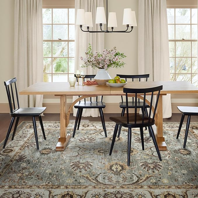8x10 Ft Extra Large Washable Area Rugs for Living Room, Thin Floral Vintage Print Rug Non Slip Carpet for Bedroom Dining Room Kidsroom Home Decor (Brown)
