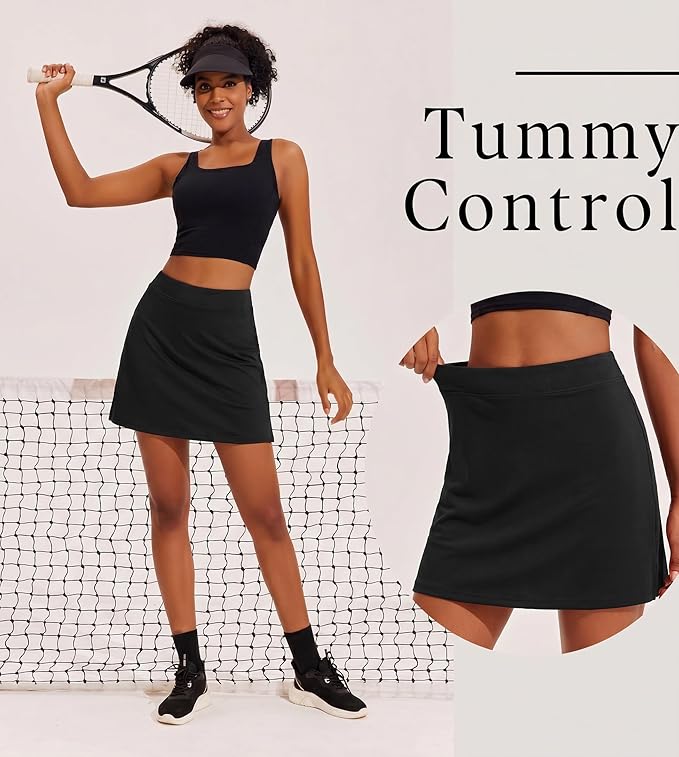 Ekouaer 16" Skorts for Women with Pockets Golf Pickleball Tennis Skirt | Silicone Grippers,2 Inner Pockets,Wide Waist,Side Slit Hem,Breathable,Soft,Lightweight