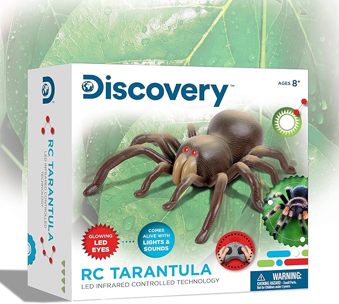 Discovery™ RC Tarantula Spider – Remote Control Toy Spider with Realistic Movement, Red LED Eyes & Wriggling Legs | Prank Gift for Boys Girls & Bug Lovers| Fun Electronic Animal Toy for Kids Ages 8+