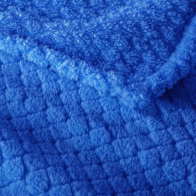Exclusivo Mezcla Soft Fleece Queen Size Blanket for Bed, Cobalt Blue | Jacquard Lightweight Cozy Bed Blanket, Breathable Decorative Fuzzy Textured All Season Use, 90x90 Inches