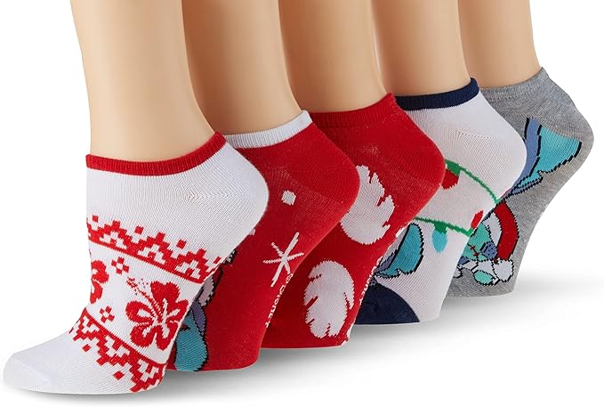 Disney Women's Lilo & Stitch 5 Pack No Show Socks