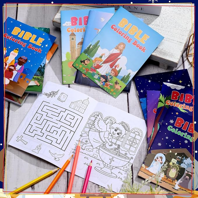 Liliful 144 Pcs Bible Coloring Book Bulk for Kids Christian Mini Coloring Books Religious Party Favors Christian Story Activity Supplies Bulk for Kids Sunday School Holiday Gifts