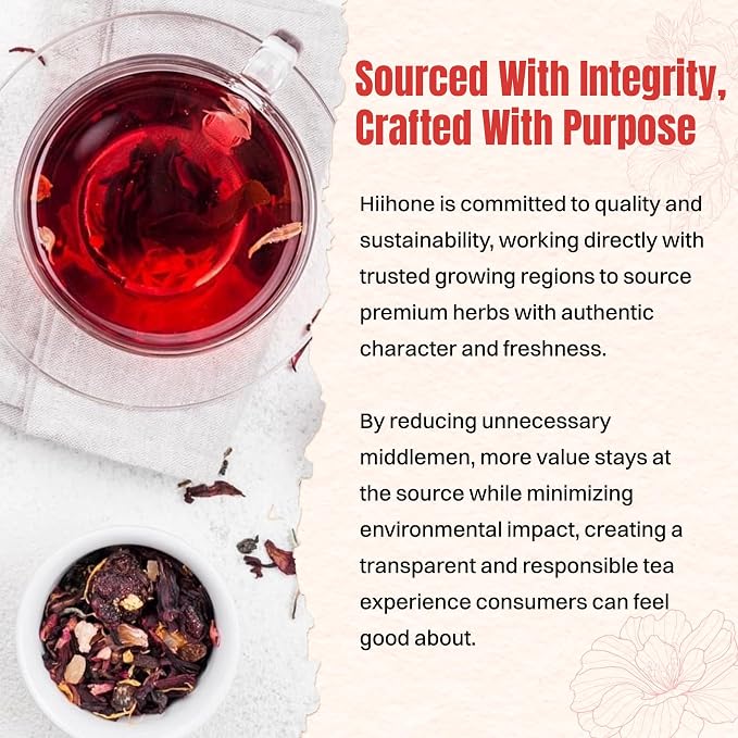 Hiihone Hibiscus Tea Bags 60 Count – Pure Hibiscus Flower Herbal Tea, Caffeine-Free, Tart & Refreshing Flavor, Rich in Antioxidants, Non-GMO, Natural Herbal Tea for Hot or Iced Tea