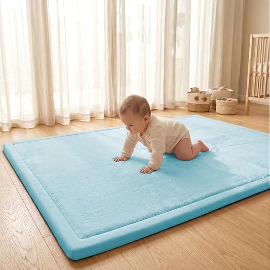 ACOMOPACK Baby Play Mat for Floor 1.3" Thick Memory Foam Play Mat 39"×59" Tummy Time Crawling with Non-slip Bottom for Living Room,Nursery,Soft Velvet Playpen Mats for Kids,Infants（Light Blue）