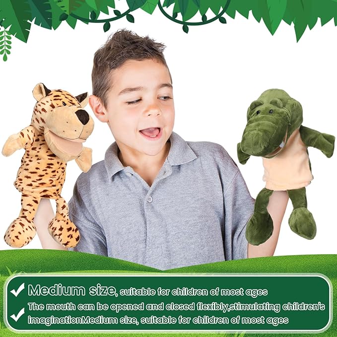 Wettarn 10 Pcs Animal Hand Puppets 12 Inch Soft Plush Plush Puppets Lion Orangutan Giraffe Tiger Pig Elephant Hand Puppets for Boys and Girls Storytelling, Teaching, Role Playing(Fresh Style)