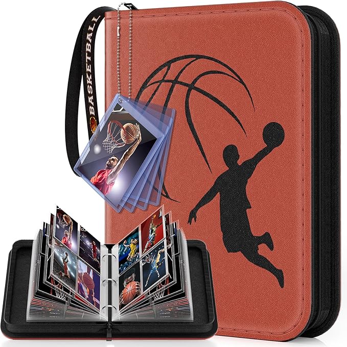 Basketball Card Binder 440 Pocket, Sports Card Binder with Card Display Design, Premium Card Ablums with Sports Pattern Wristband Fit for Basketball Cards 2025-2026