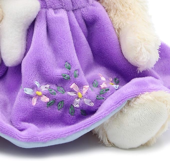 Oitscute Small Baby Teddy Bear with Cloth Cute Stuffed Animal Soft Plush Toy 10" (Purple Dress with Rabbit)