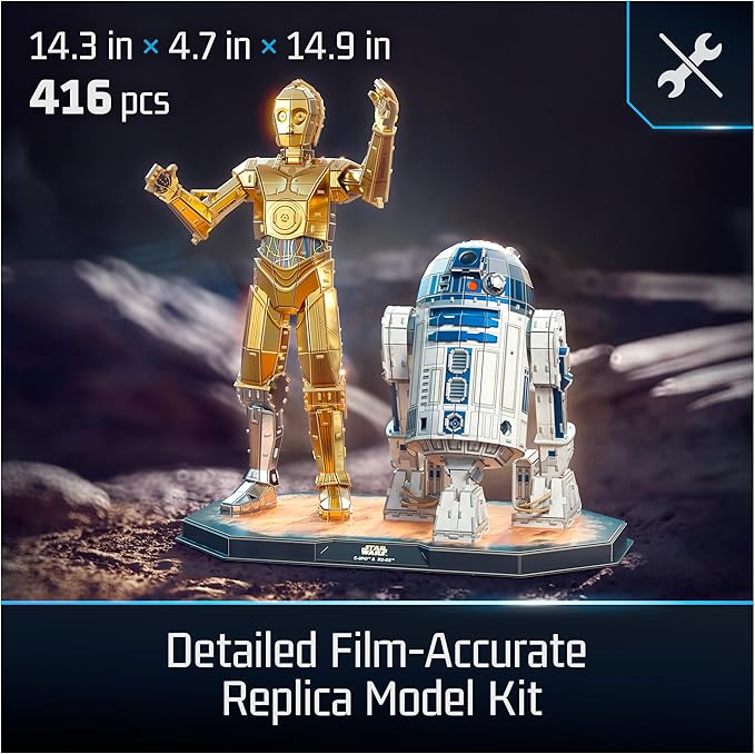 4D Build, Star Wars C-3PO & R2-D2 3D Model Kit with Stand, Star Wars Collectibles & Desk Décor, Adult Puzzles, Building Toys, 3D Puzzles for Adults & Teens, 416 Pieces, for Ages 12 & Up